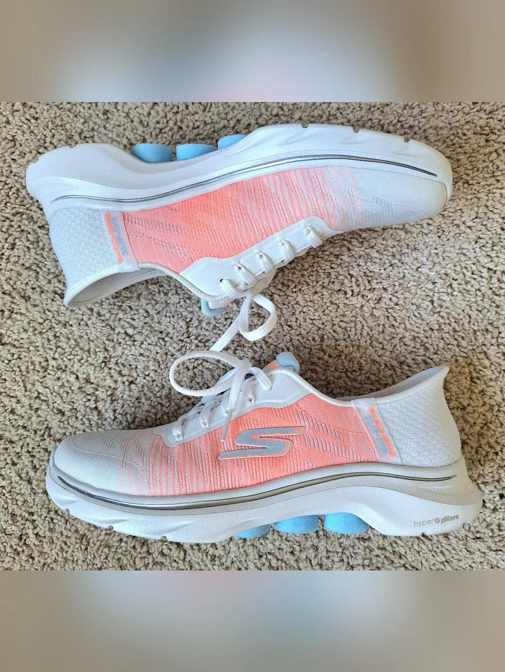 Skechers Go Walk 7 Adel Women's Cushioned Step In Sneakers White/Orange Size 7.5